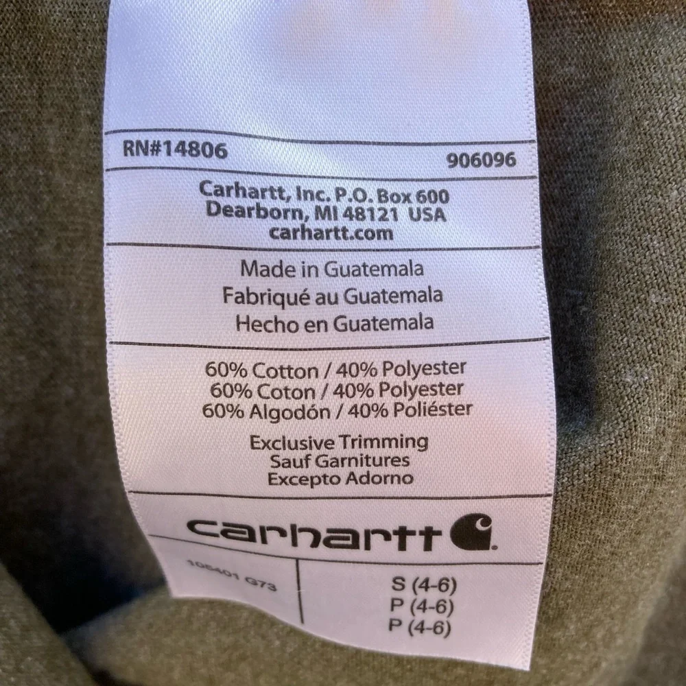 Women's Carhartt T-Shirt Green Spell-Out Cursive S Crew Cotton Pocket Cursive - Picture 6 of 12